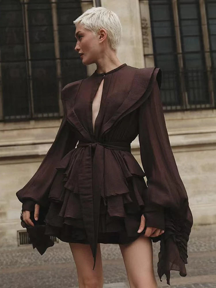 Flounce Lace Up Short Dress