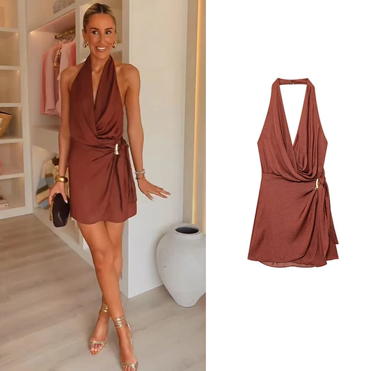 Slim Hanging Neck Mini Dress