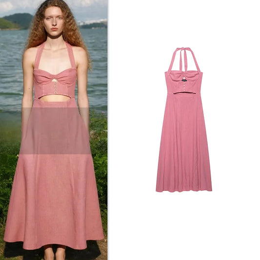 Tube pink maxi dress
