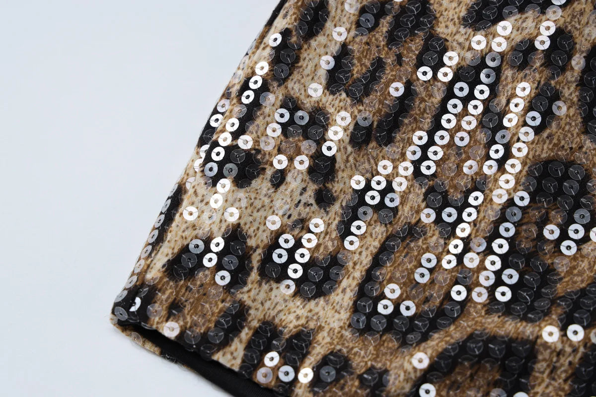 Shiny Sequined Leopard Low Waist Shorts