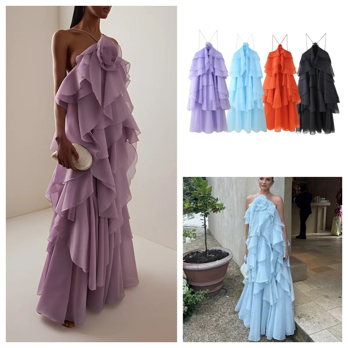 flower layered ruffled suspender dress
