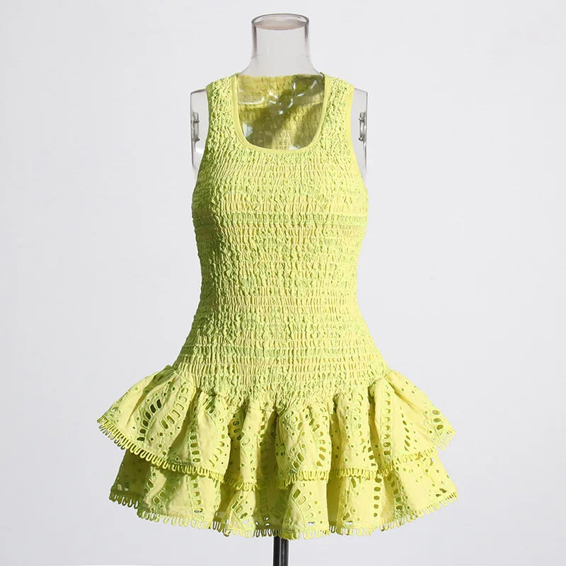 Embroidered Lotus Leaf Edge Dress