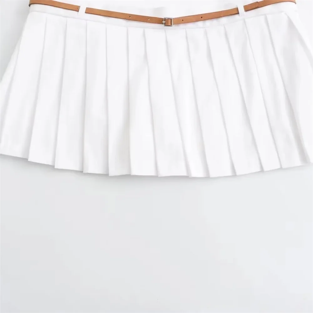 Belt and Tank Top Wide pleated Skirt Set