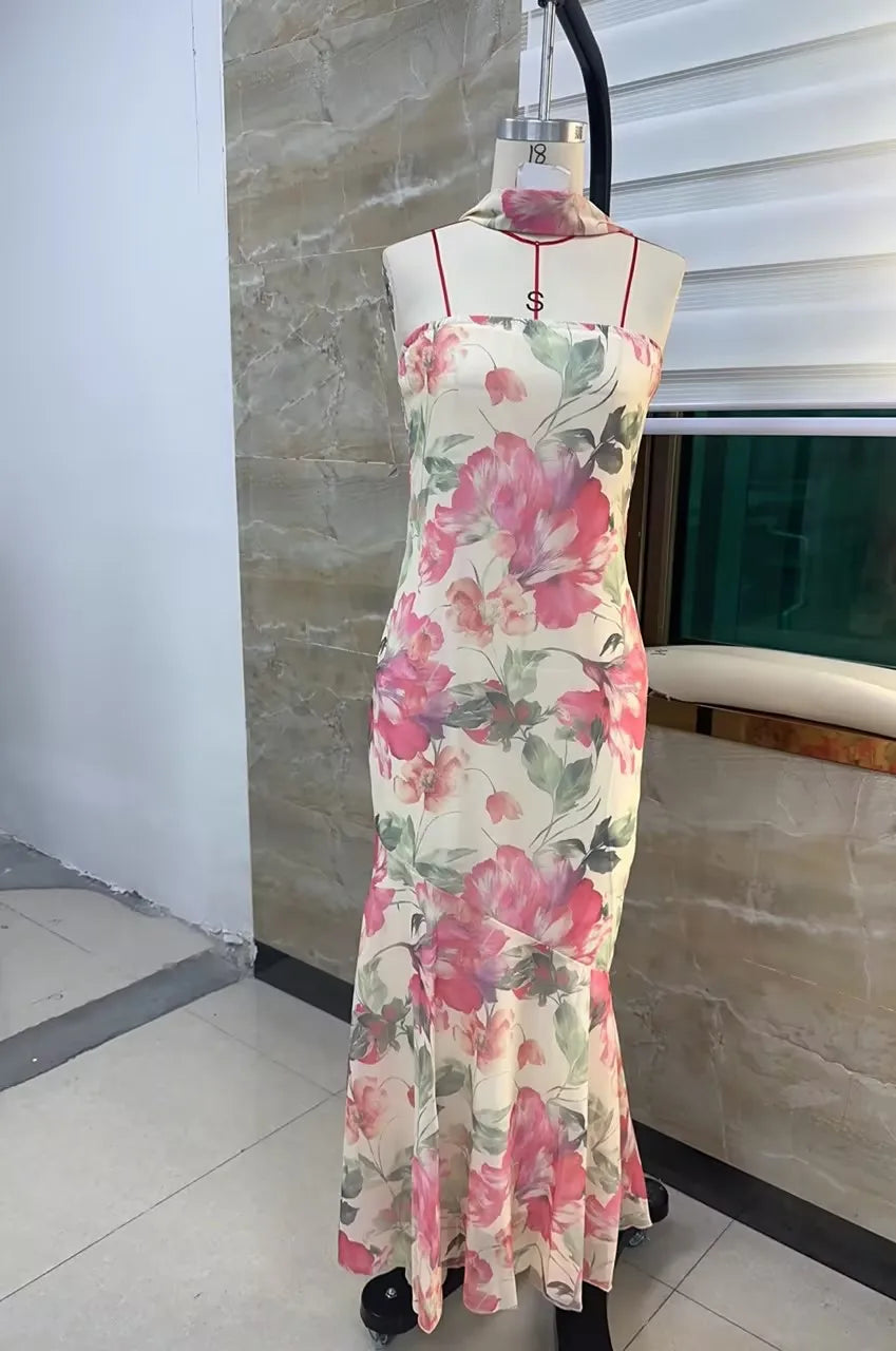 Mermaid Tube Long Dress with Scarf