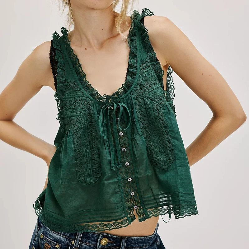Button-up Lace Tank Tops