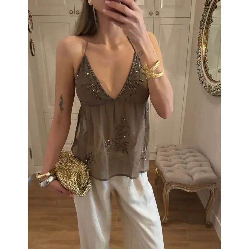 Shiny Embroidery Top