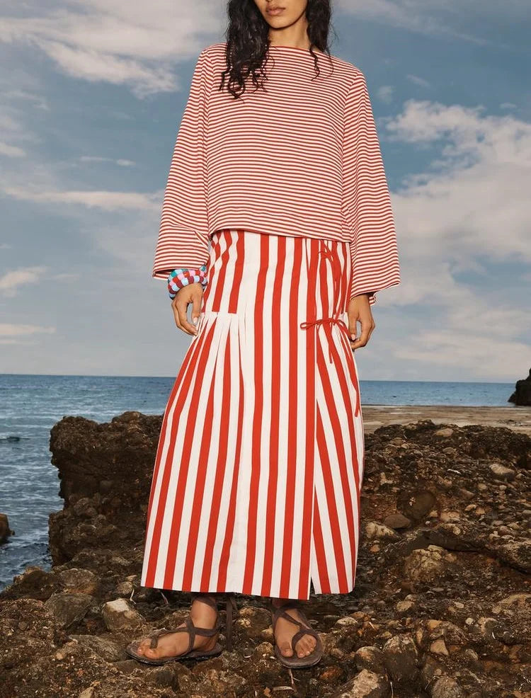 high waist striped skirt