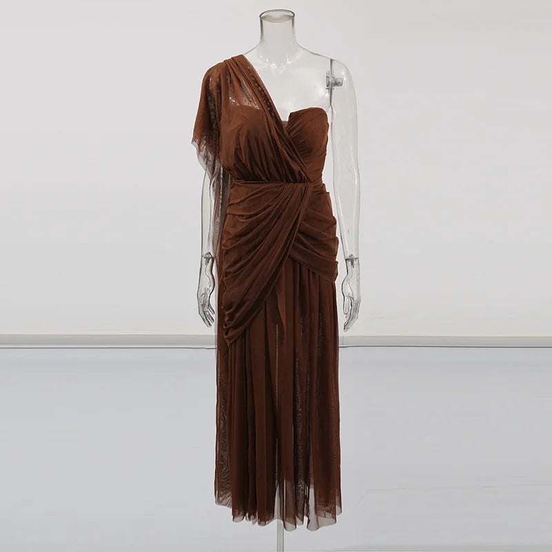 Single Shoulder Mesh Dress