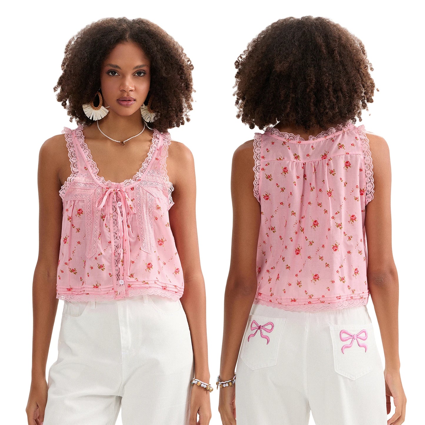 Button-up Lace Tank Tops