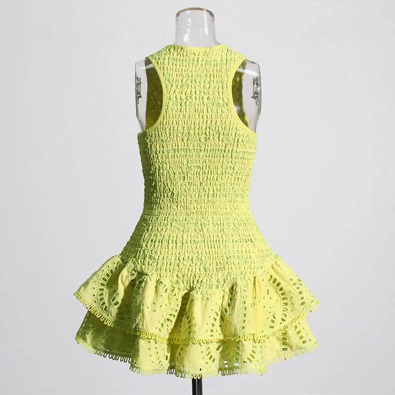 Embroidered Lotus Leaf Edge Dress