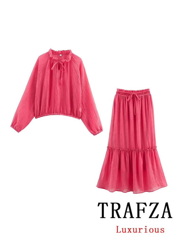 Loose Blouse and Skirt Two Piece Set