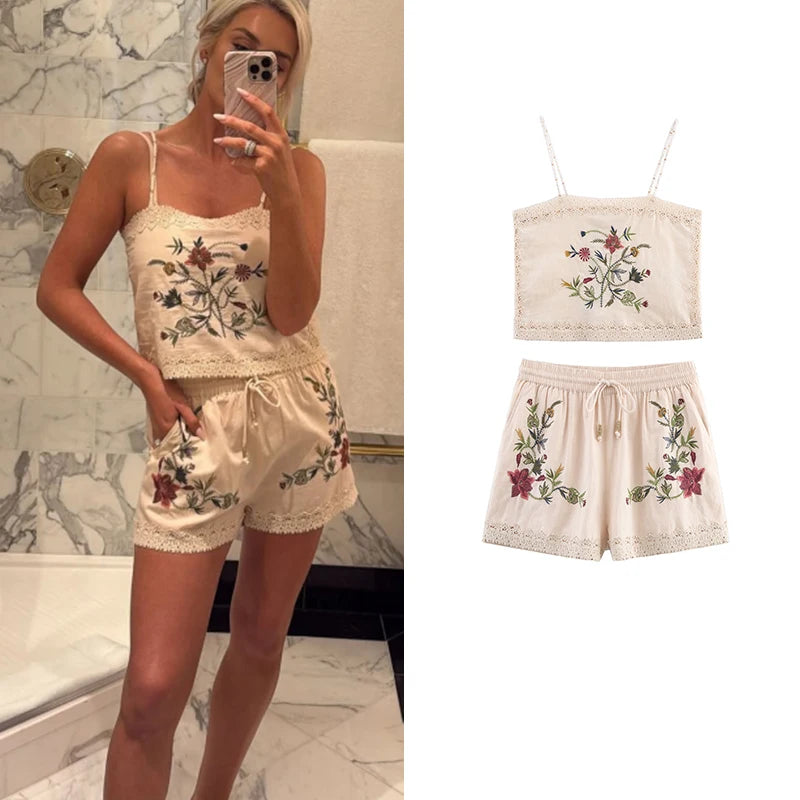 Embroidery Short and Top two piece set