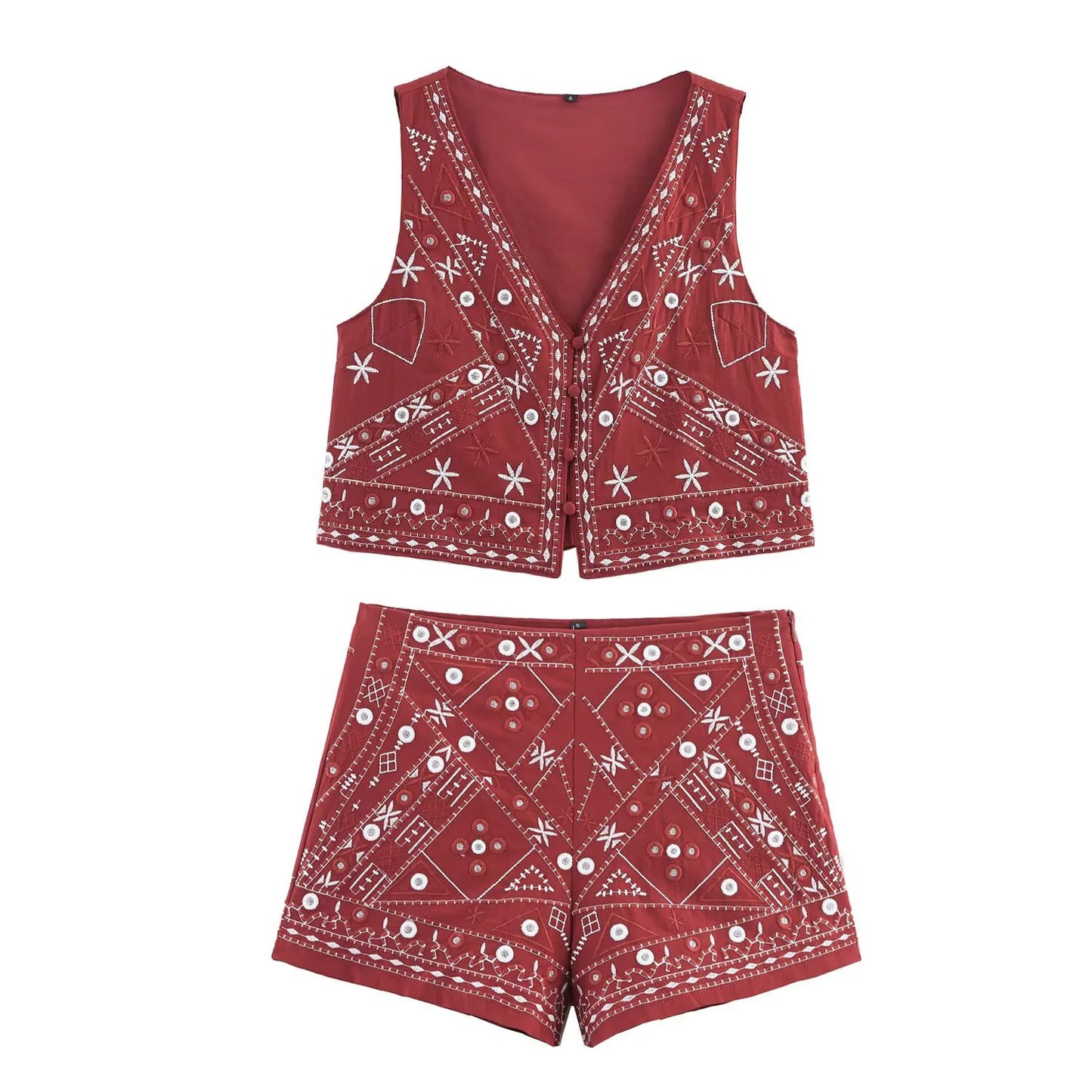Embroidered vest and shorts set