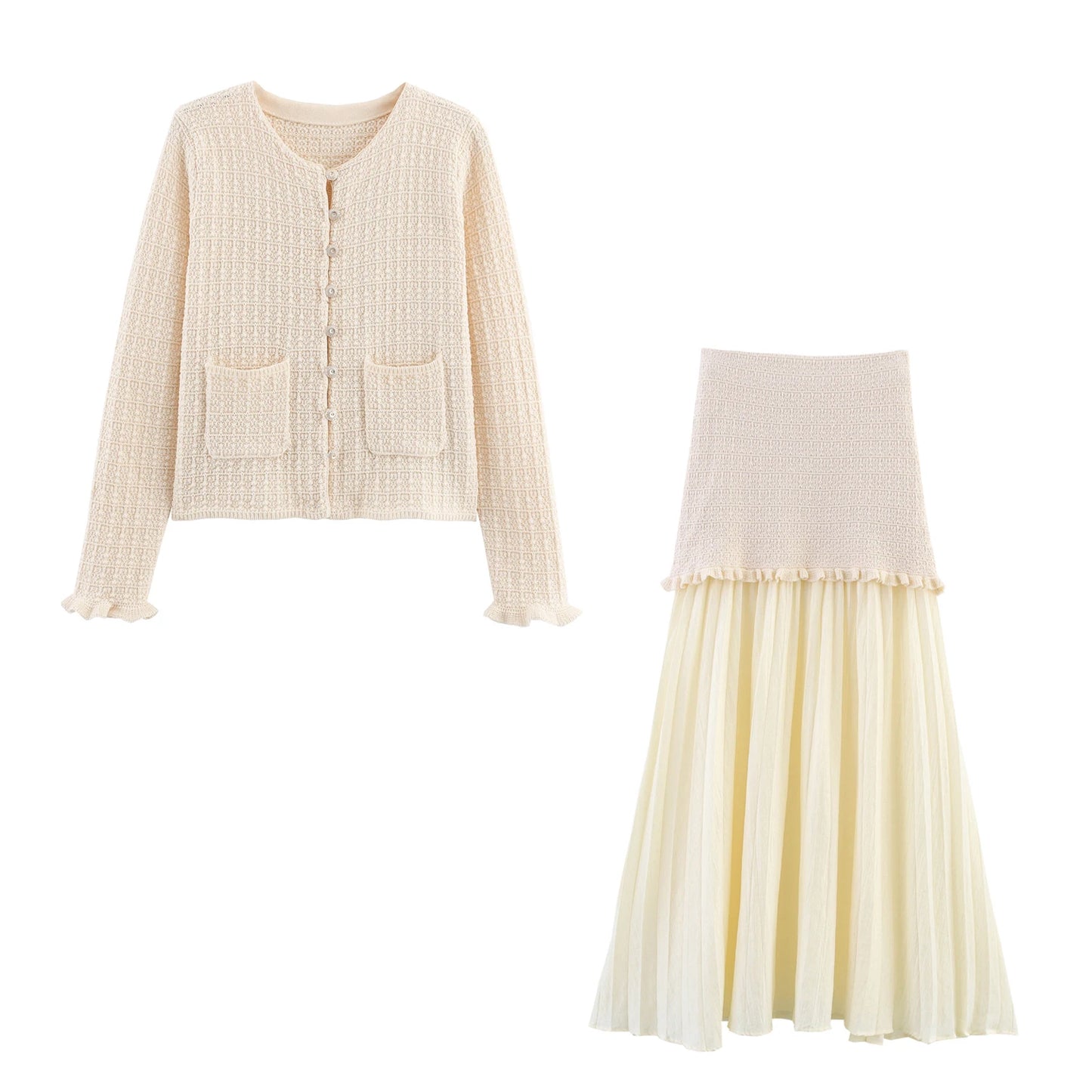 Short and Sleeve Knitted Cardigan Half Skirt Set