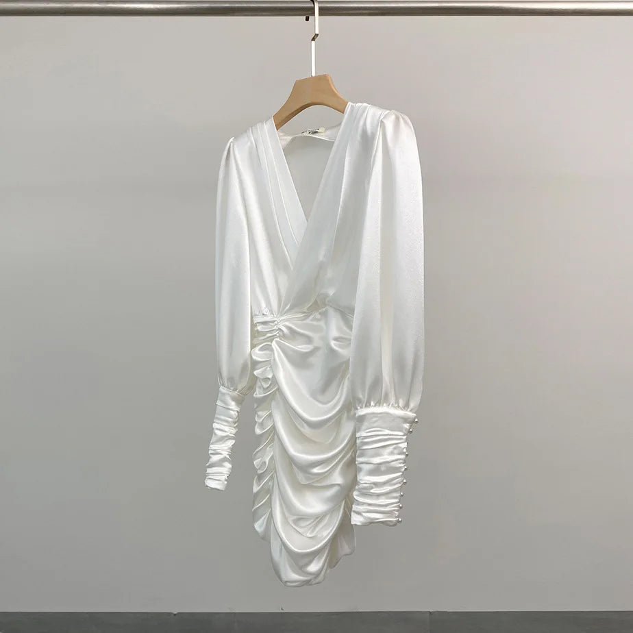 White Satin Shirt Dress