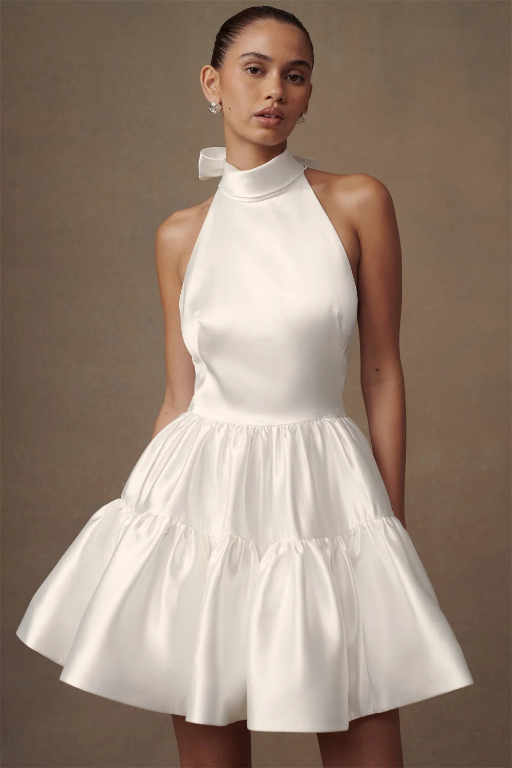 White Halter Neck Mini Dress