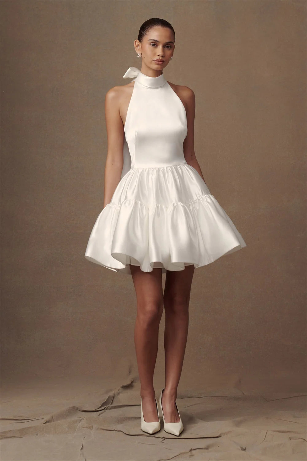 White Halter Neck Mini Dress