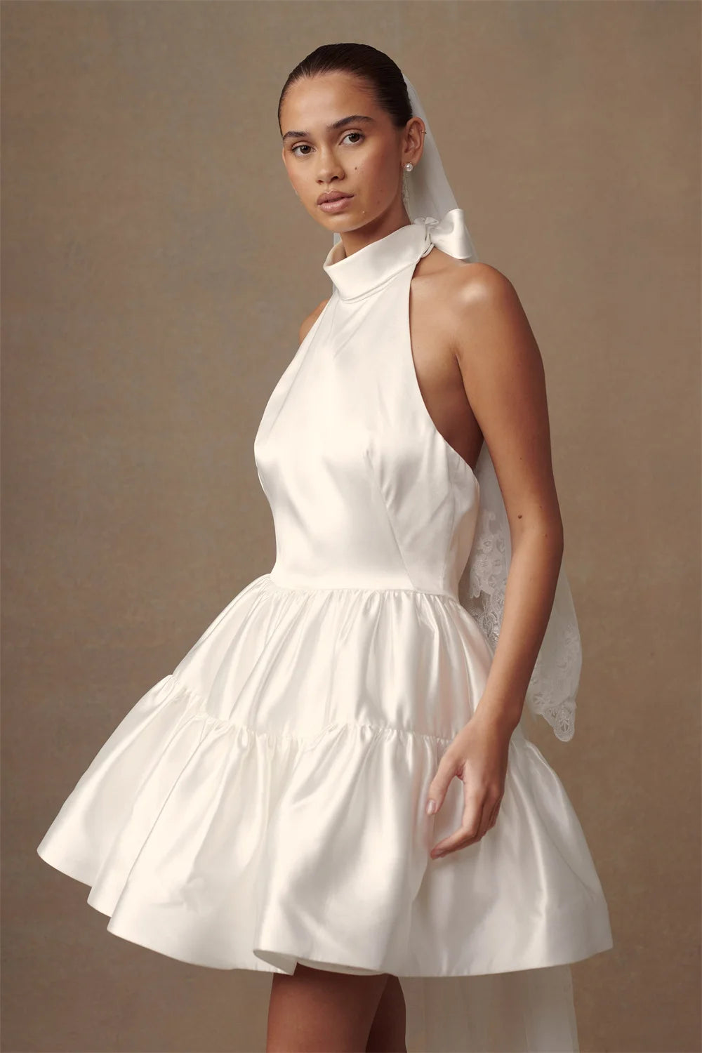 White Halter Neck Mini Dress