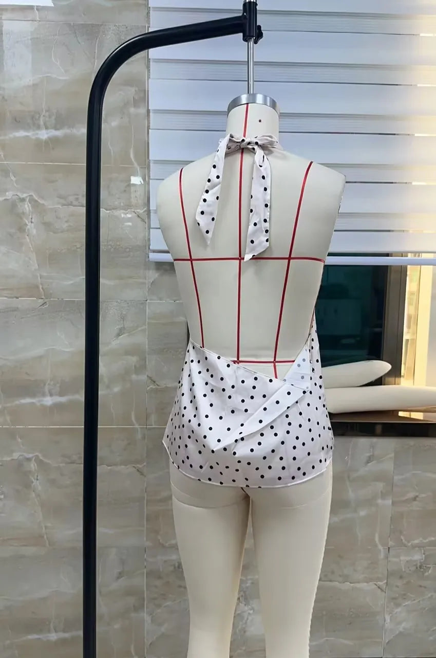 Halter Neck Dot Print Tank Top