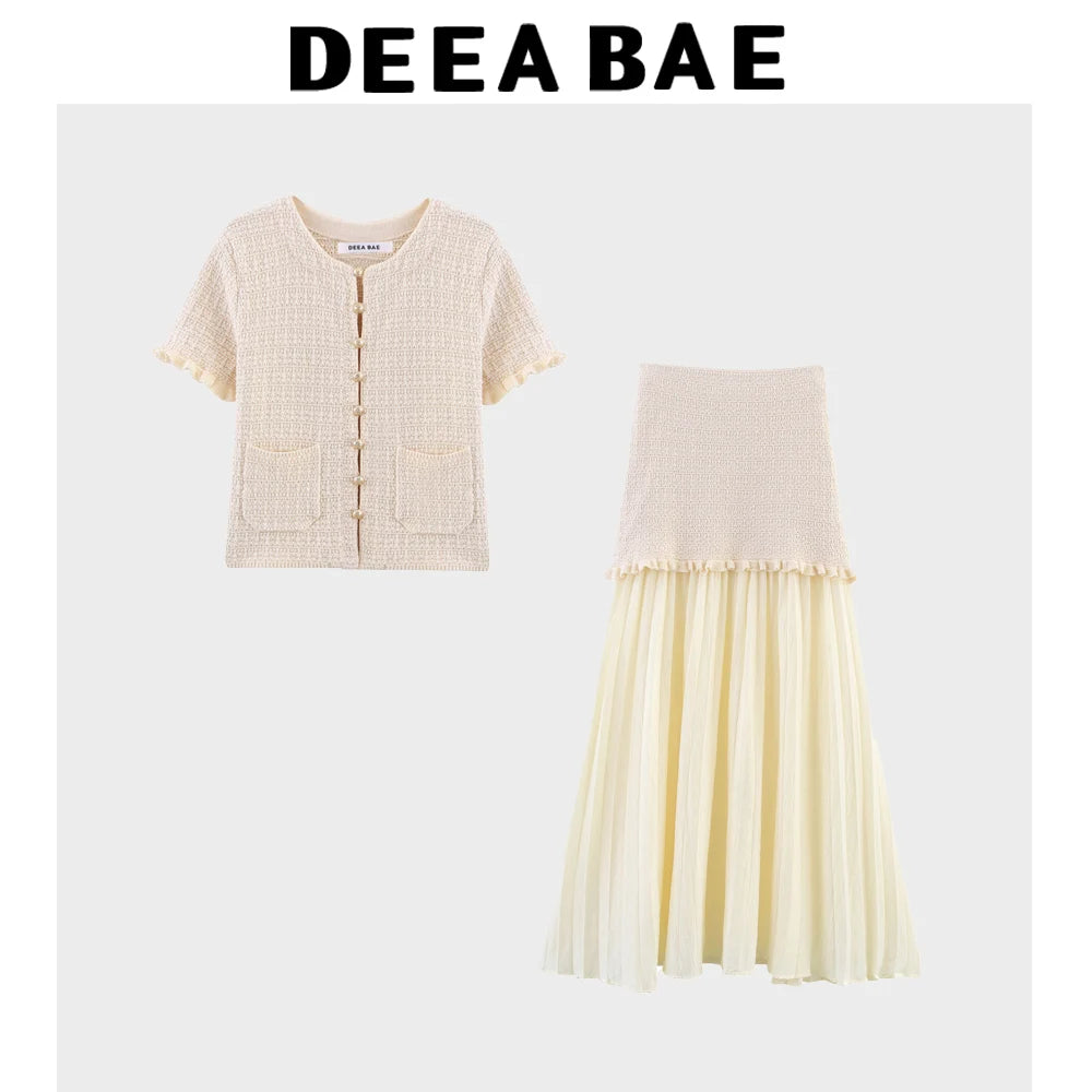 Short and Sleeve Knitted Cardigan Half Skirt Set