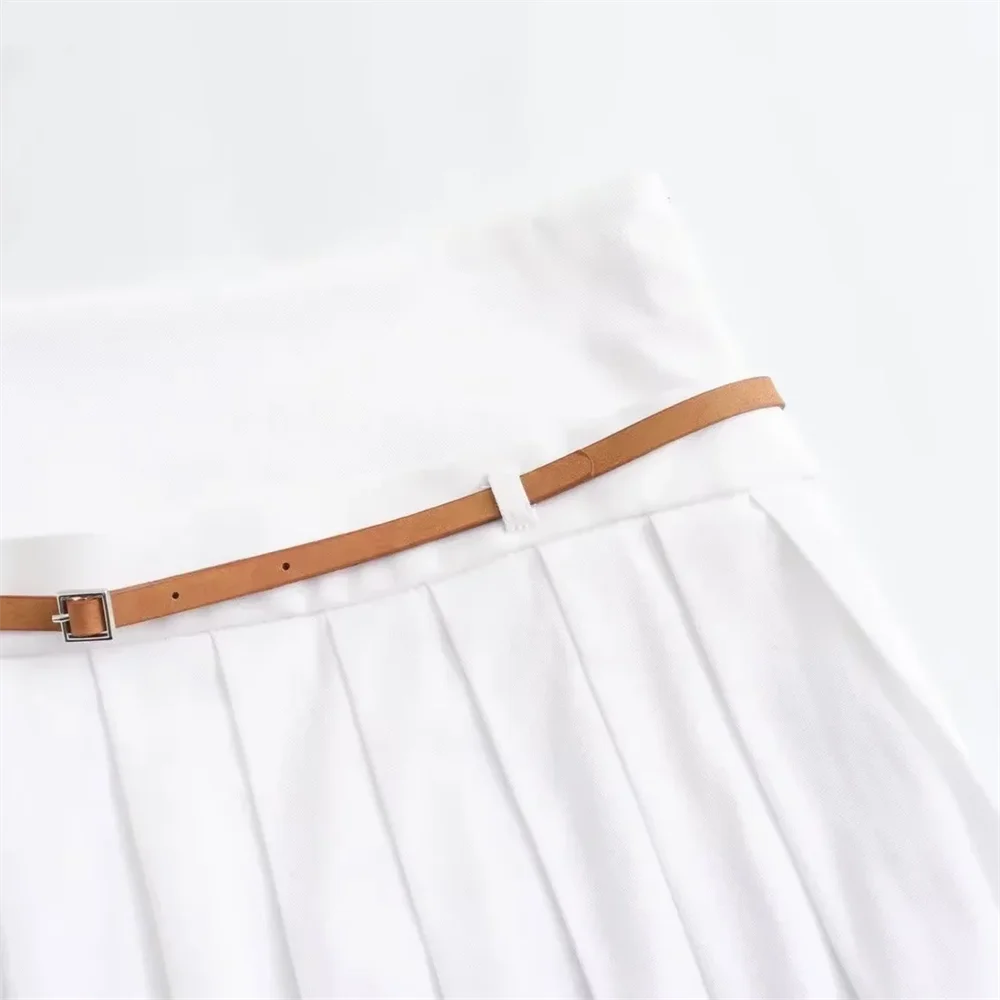 Belt and Tank Top Wide pleated Skirt Set