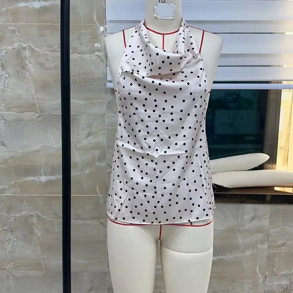 Halter Neck Dot Print Tank Top