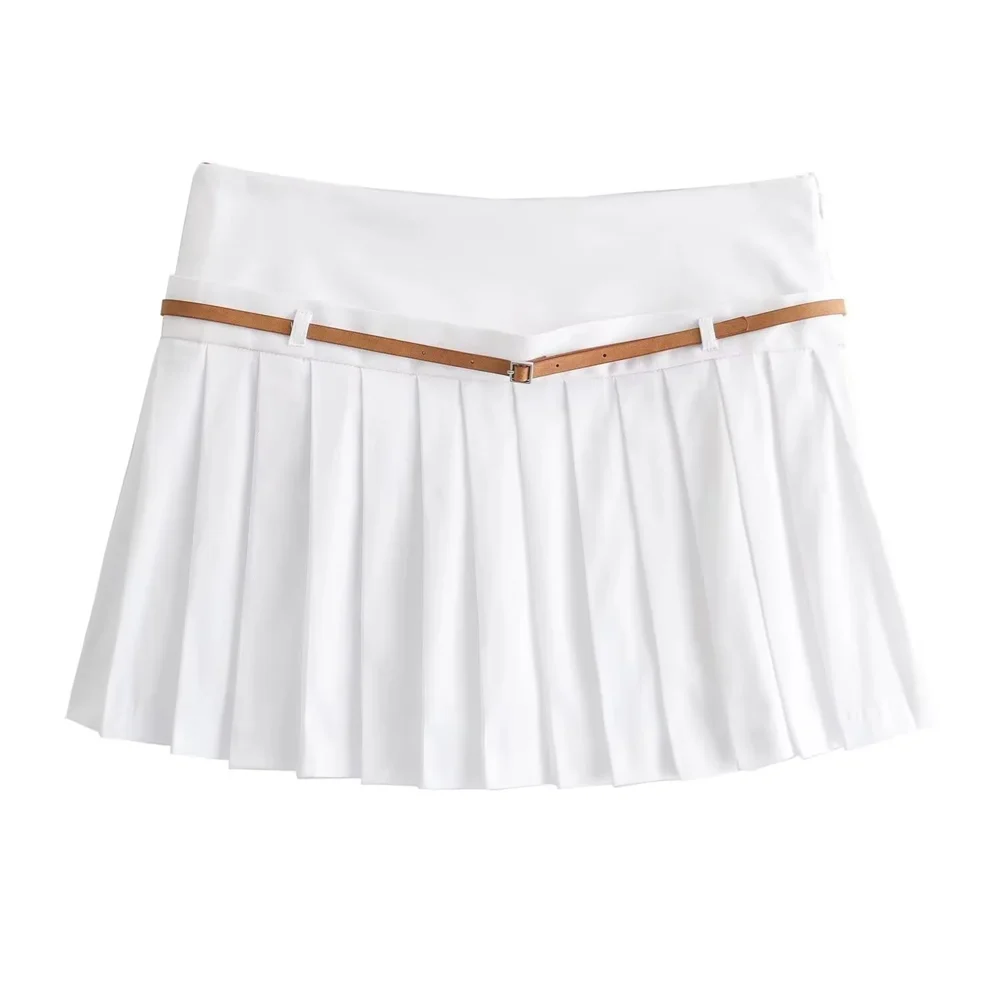 Belt and Tank Top Wide pleated Skirt Set