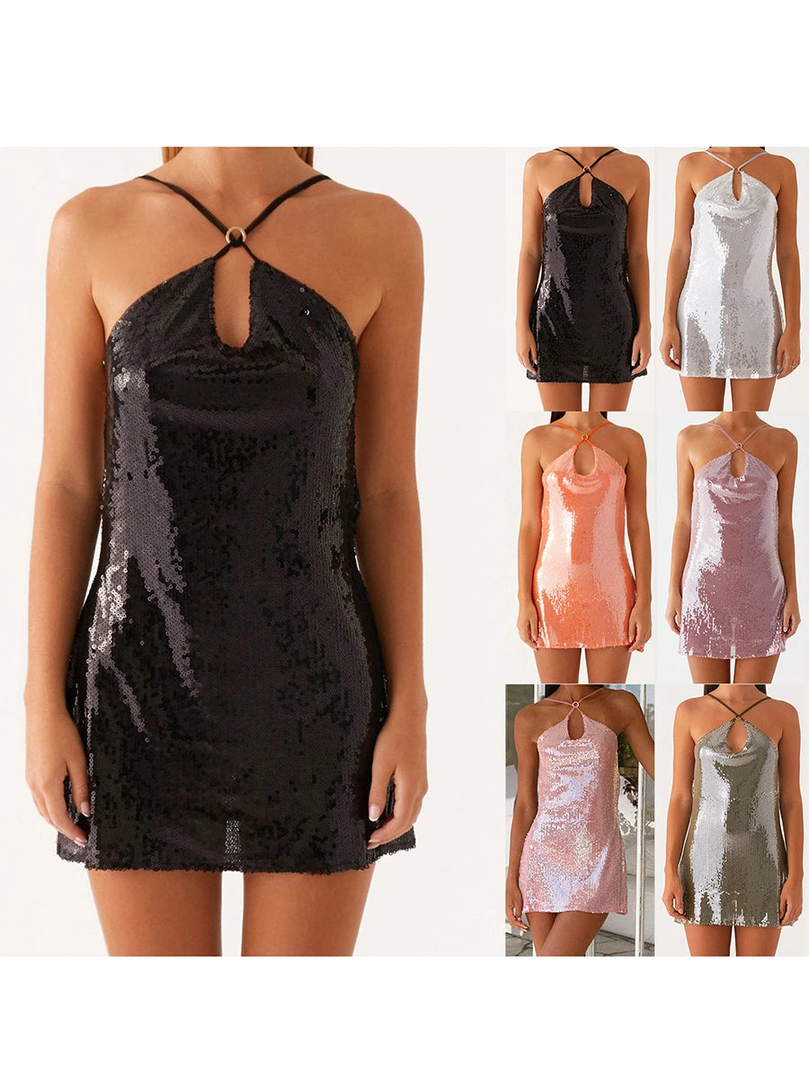 Sequined Backless Short Mini Dress