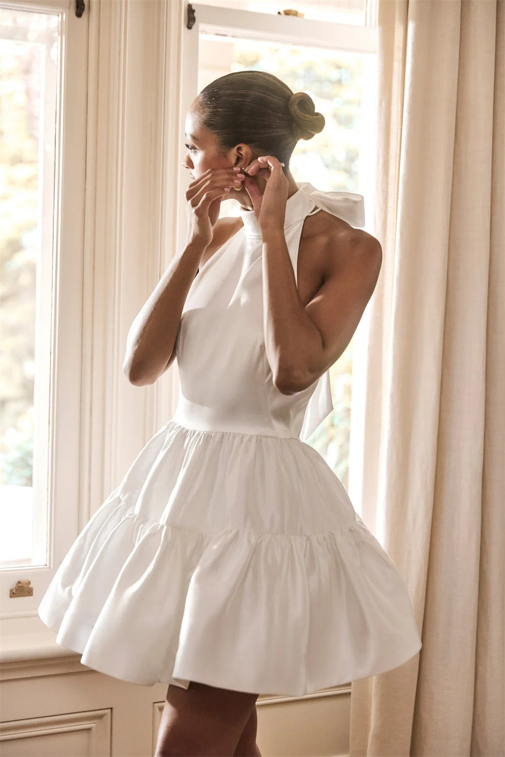 White Halter Neck Mini Dress