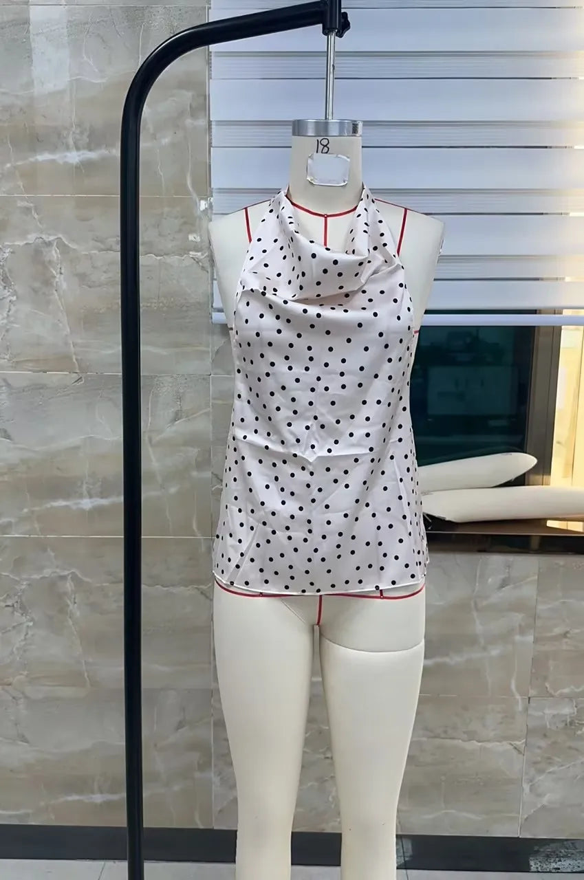Halter Neck Dot Print Tank Top
