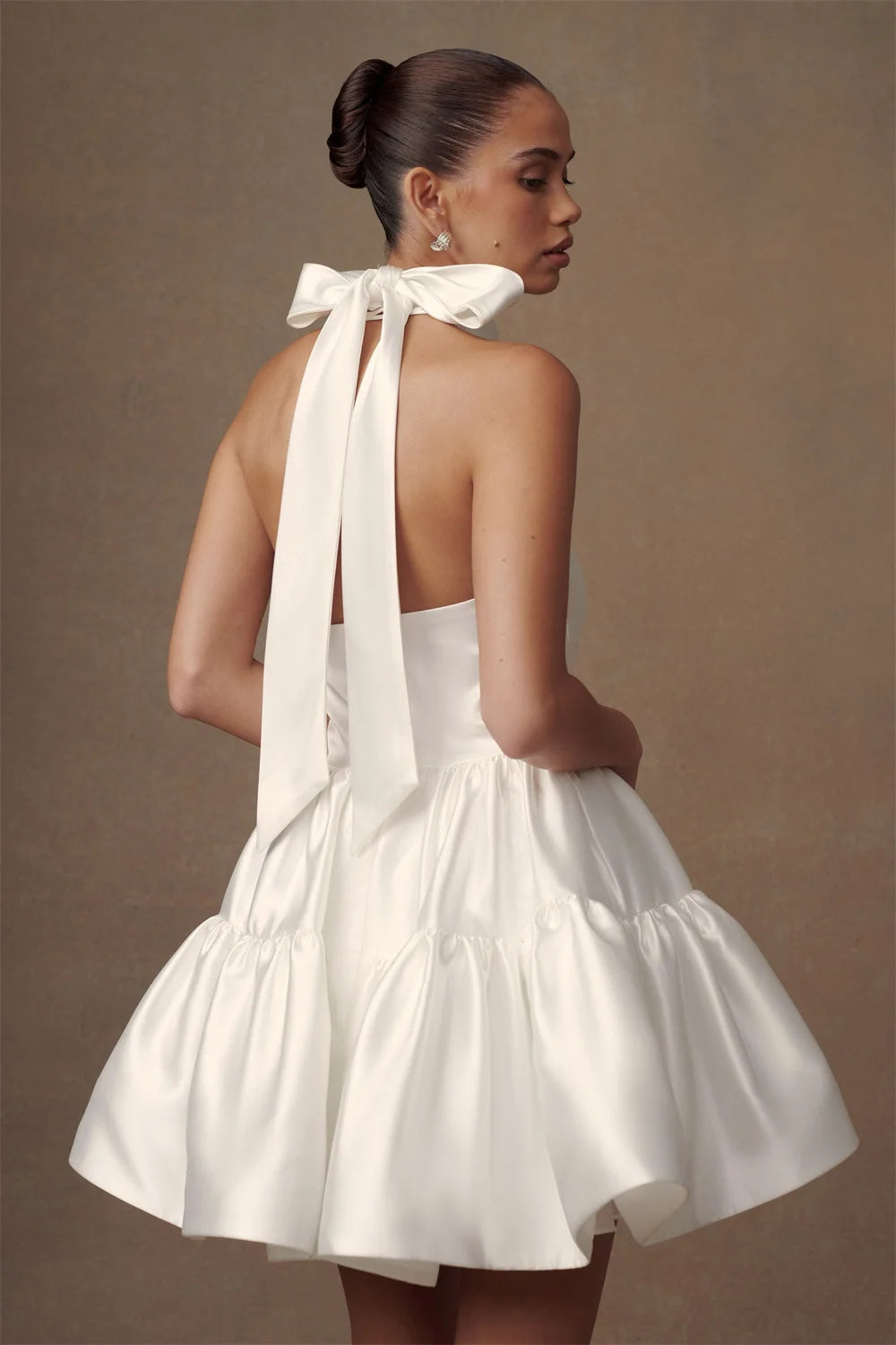 White Halter Neck Mini Dress
