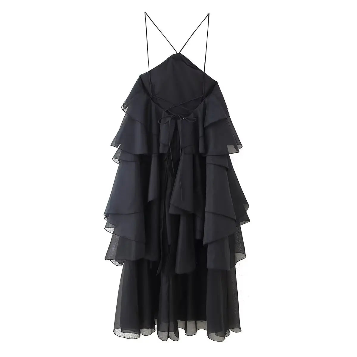 flower layered ruffled suspender dress