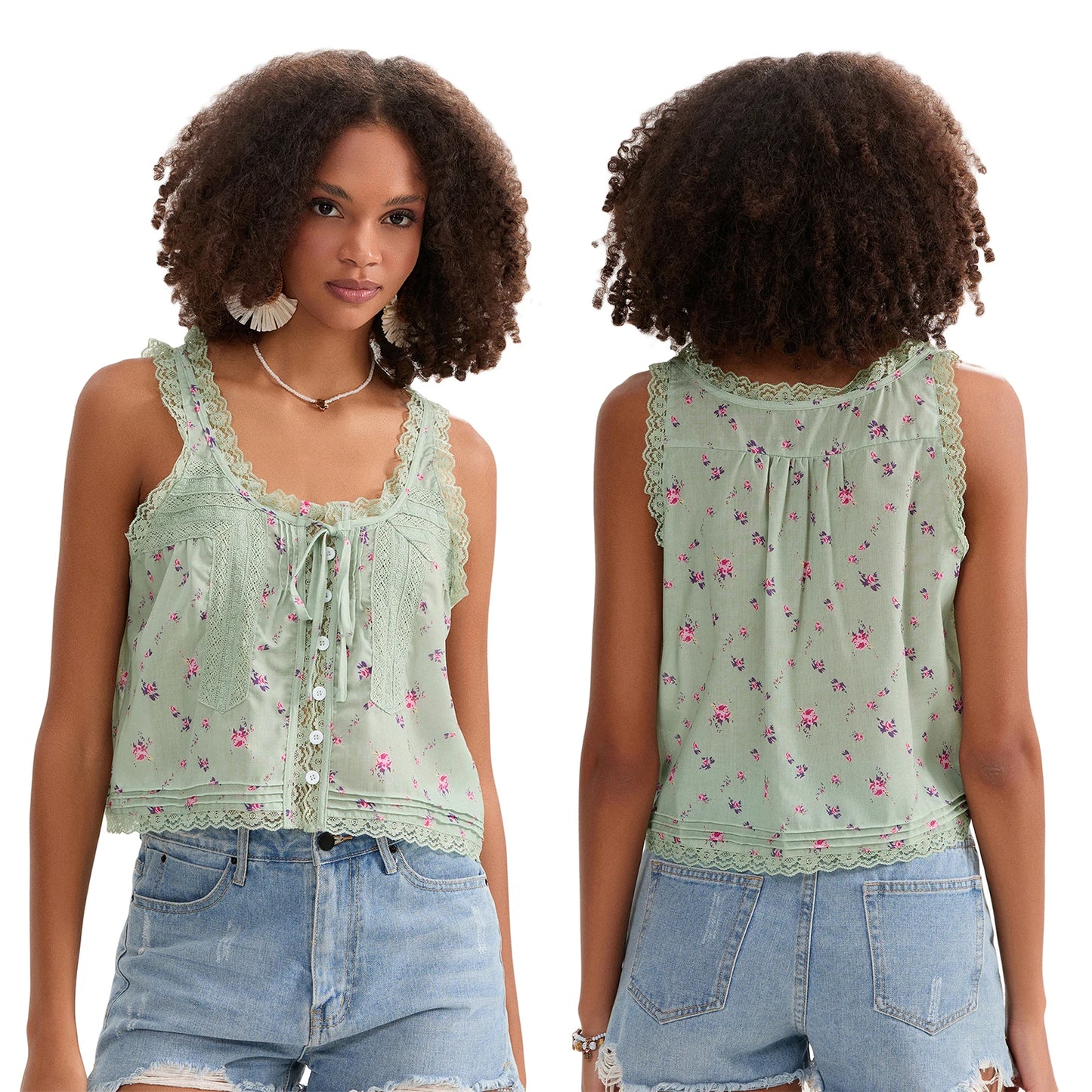 Button-up Lace Tank Tops