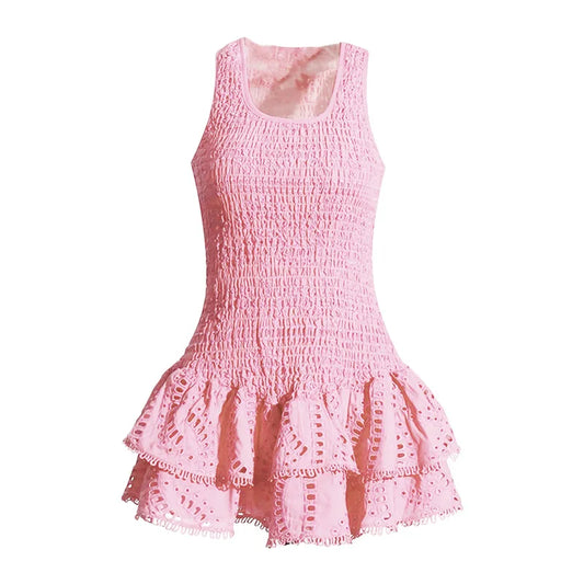 Embroidered Lotus Leaf Edge Dress