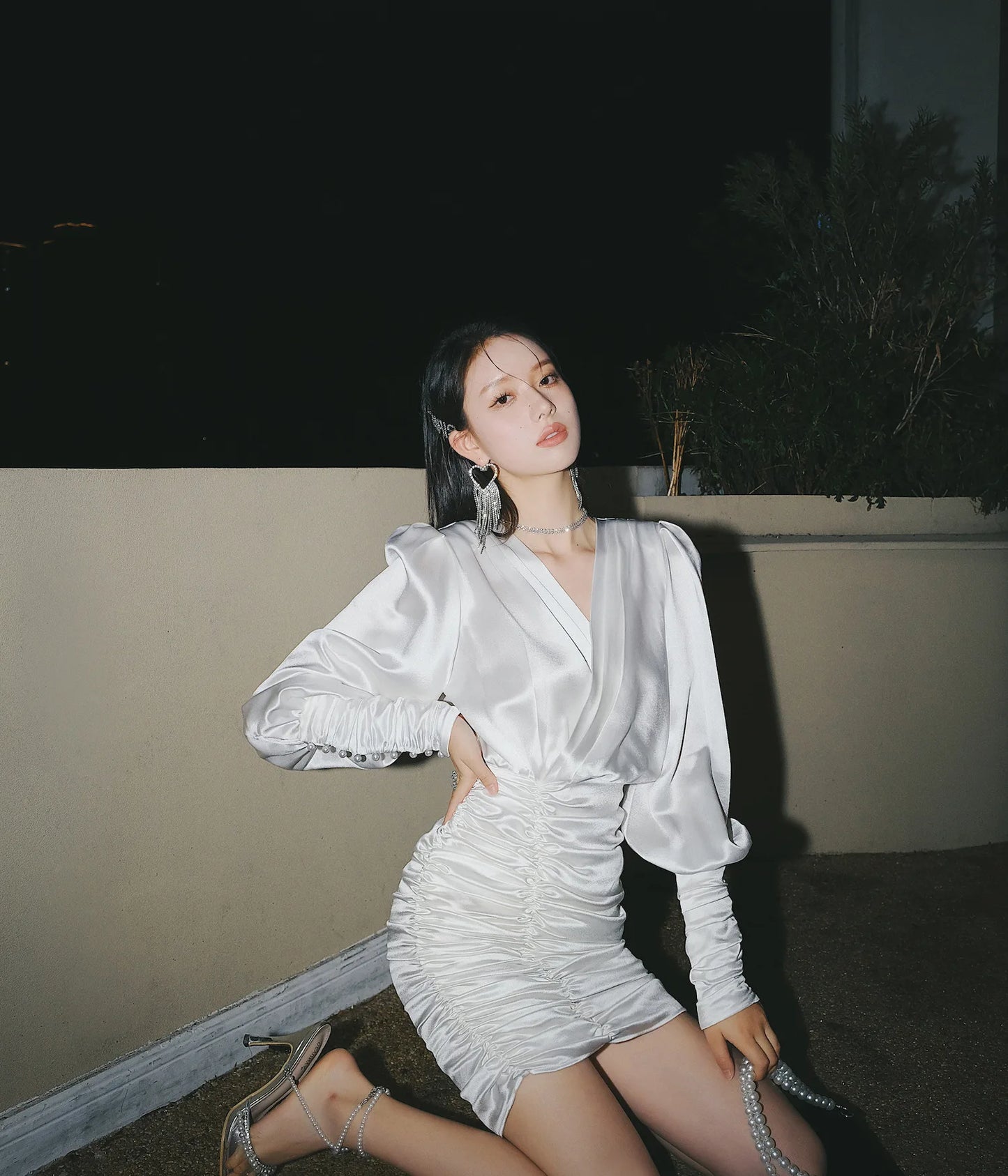 White Satin Shirt Dress