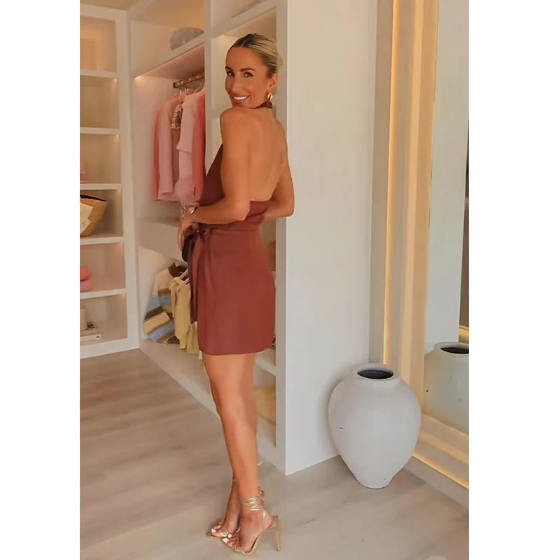 Slim Hanging Neck Mini Dress
