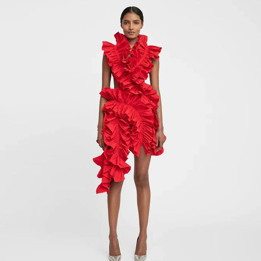 Red Ruffled Short Dress
