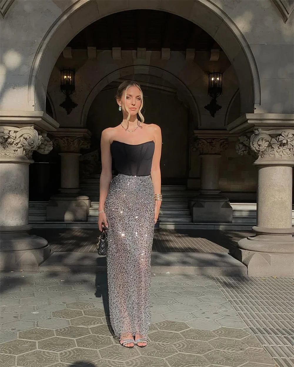 Luxury Strapless  Sequins Dress