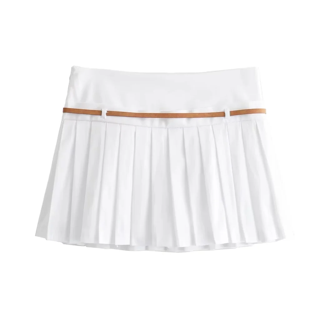 Belt and Tank Top Wide pleated Skirt Set