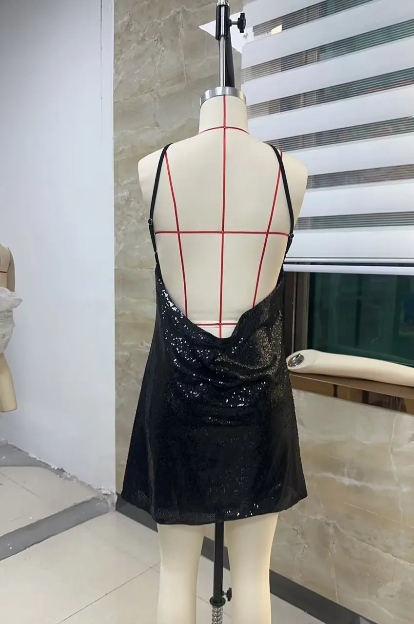 Sequined Backless Short Mini Dress