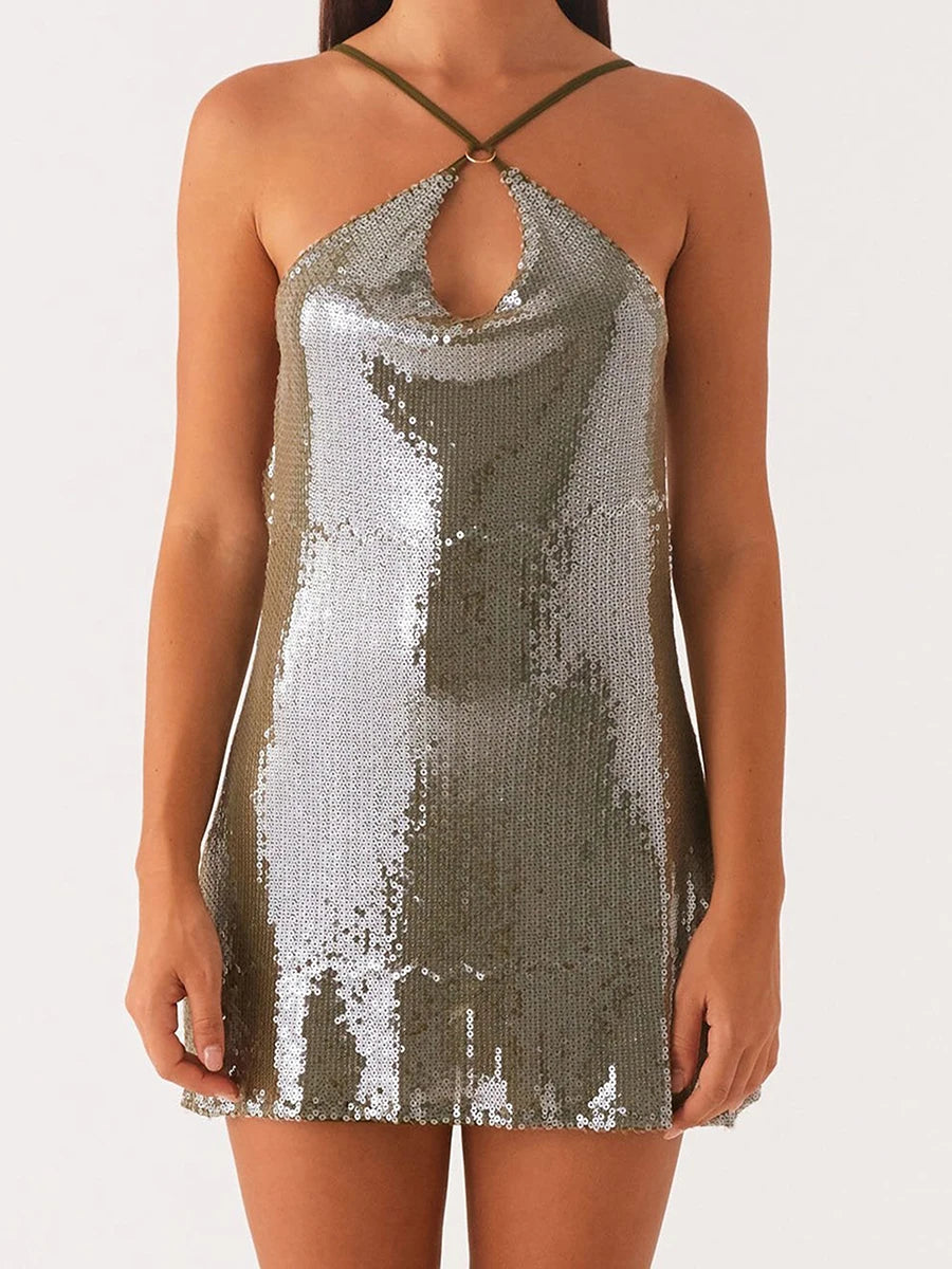 Sequined Backless Short Mini Dress