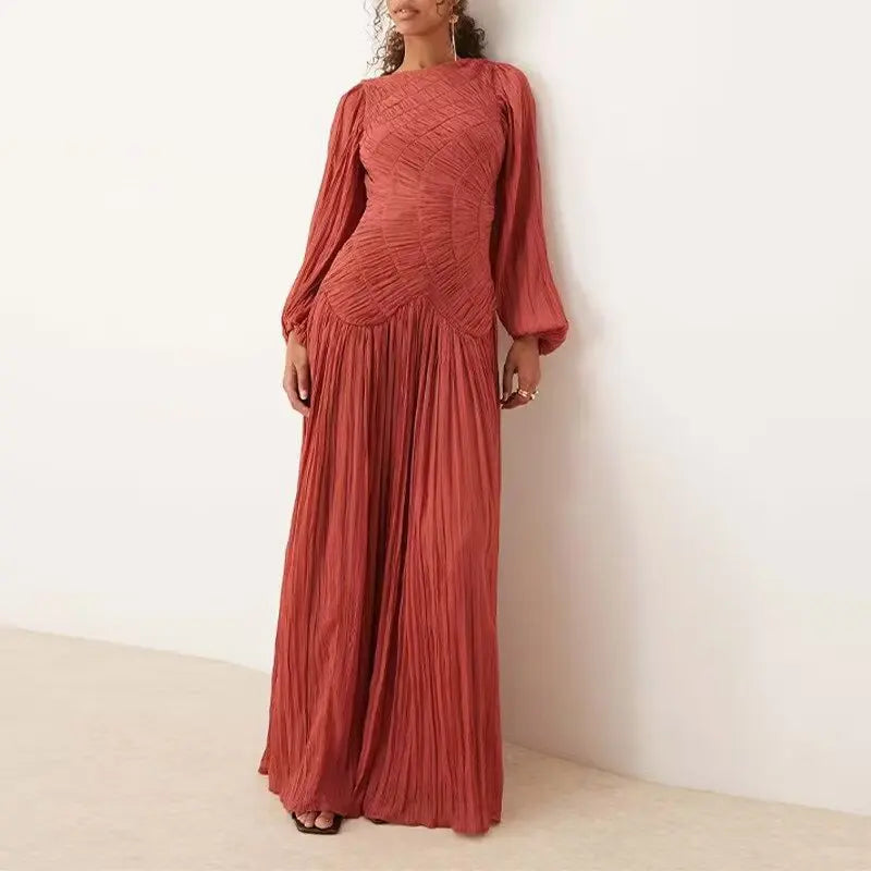pleated long-sleeved dress