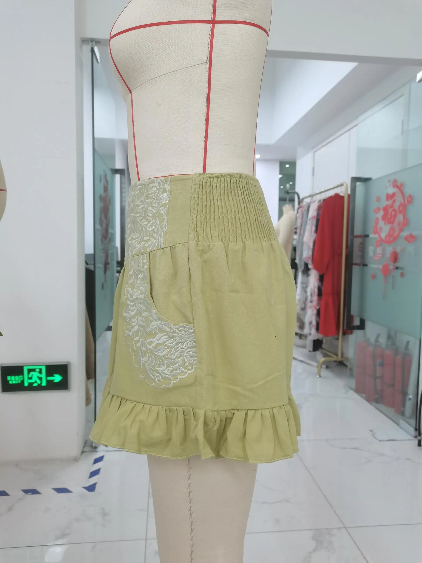 High Waist Flower Embroidery Shorts