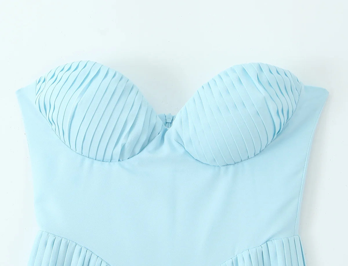 one-shoulder dress with pleated skirt