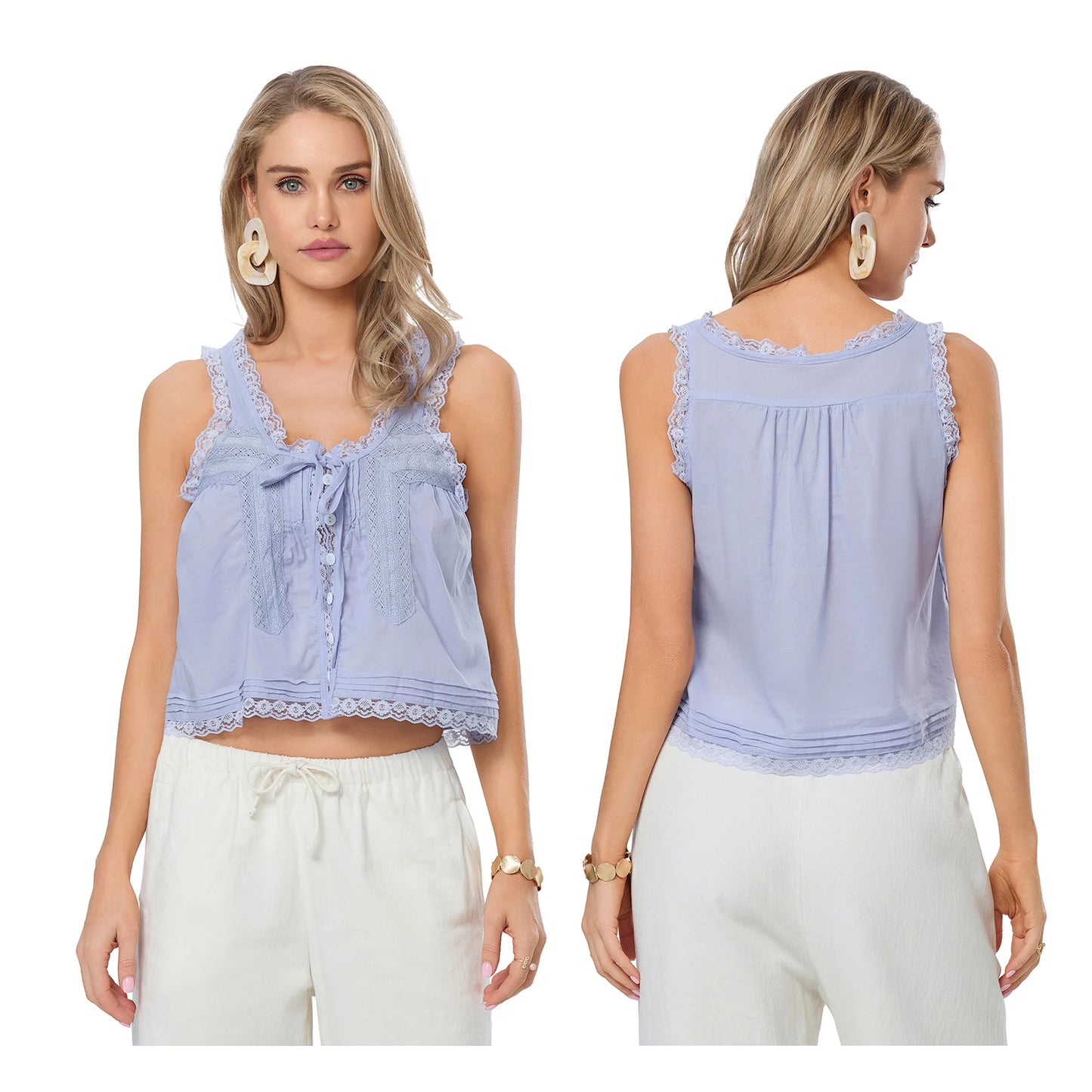 Button-up Lace Tank Tops