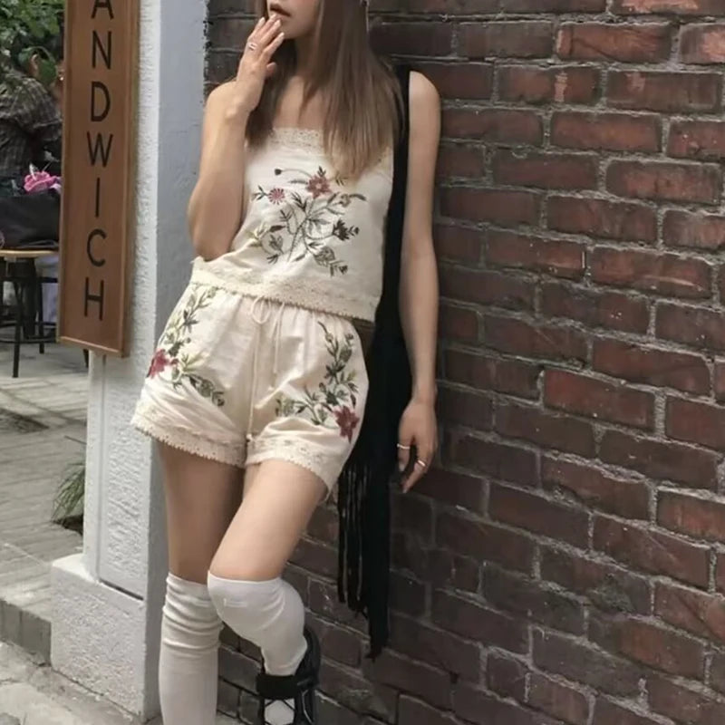 Embroidery Short and Top two piece set