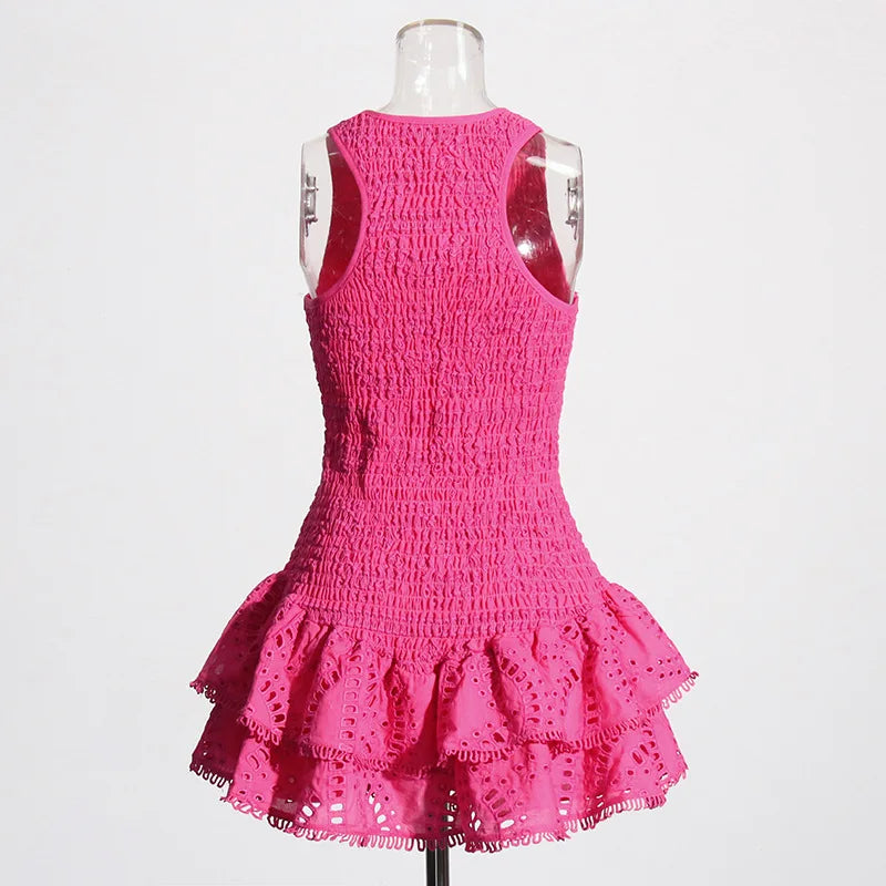 Embroidered Lotus Leaf Edge Dress