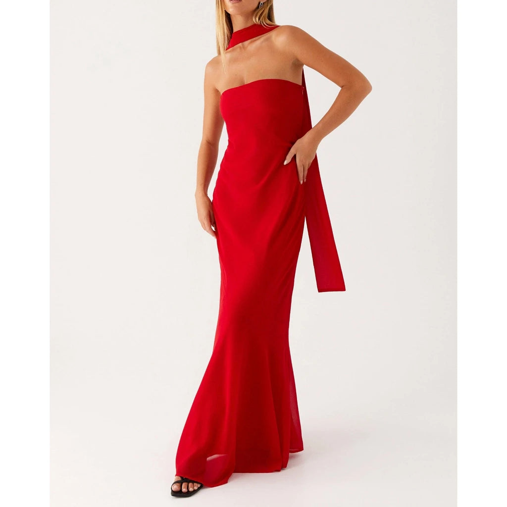 Mermaid Tube Long Dress with Scarf