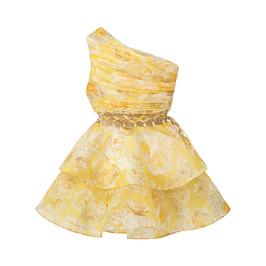 one-shoulder flower dress