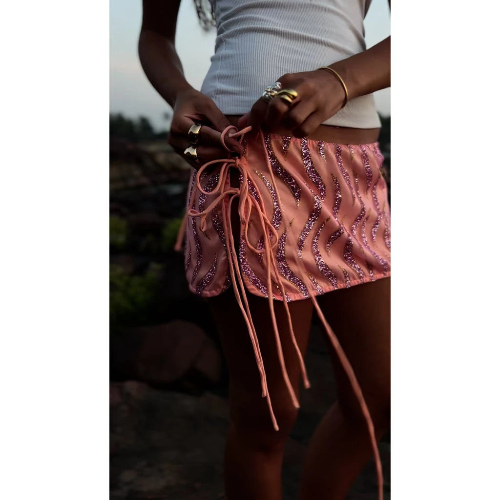 Split Tied Side Hollow Out Mini Skirt